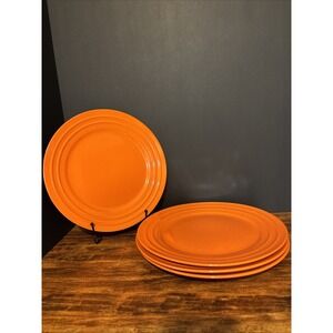 4 Piece Set Rachael Ray Dinner Plates Double Ridge Bright Orange Dinnerware‎